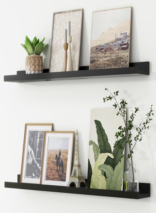 FLYJOE Picture Ledge Shelf, Floating Shelves Set of 2, 36 Inches Nursery Book Shelves for Toys Storage, Kids Bookshelf Wall Mounted for Living Room Bedroom Decor Books Photo Frames, Black - Image 1