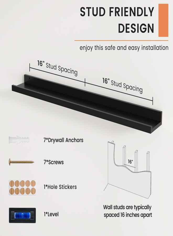 FLYJOE Picture Ledge Shelf, Floating Shelves Set of 2, 36 Inches Nursery Book Shelves for Toys Storage, Kids Bookshelf Wall Mounted for Living Room Bedroom Decor Books Photo Frames, Black - Image 5