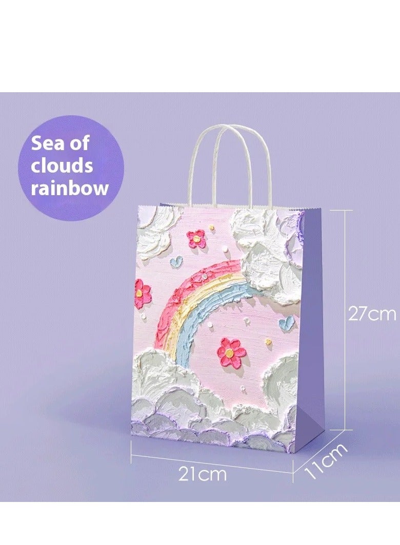 10 قطع من أكياس ورقية فاخرة لهدايا رمضان والعيد وأكياس ورقية كرافت فاخرة مقاس 21*11*27 سم أكياس ورقية مرسومة برسومات زيتية لبحر السحب ثلاثية الأبعاد - Image 2