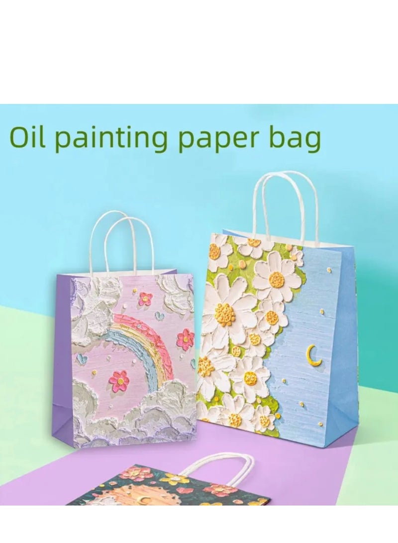 10 قطع من أكياس ورقية فاخرة لهدايا رمضان والعيد وأكياس ورقية كرافت فاخرة مقاس 21*11*27 سم أكياس ورقية مرسومة برسومات زيتية لبحر السحب ثلاثية الأبعاد - Image 3