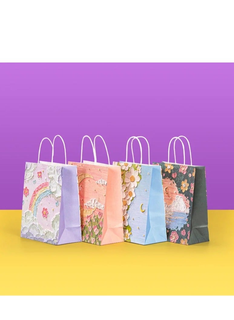 10 قطع من أكياس ورقية فاخرة لهدايا رمضان والعيد وأكياس ورقية كرافت فاخرة مقاس 21*11*27 سم أكياس ورقية مرسومة برسومات زيتية لبحر السحب ثلاثية الأبعاد - Image 5