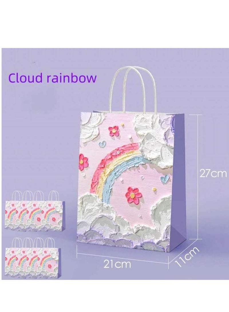 10 قطع من أكياس ورقية فاخرة لهدايا رمضان والعيد وأكياس ورقية كرافت فاخرة مقاس 21*11*27 سم أكياس ورقية مرسومة برسومات زيتية لبحر السحب ثلاثية الأبعاد - Image 1