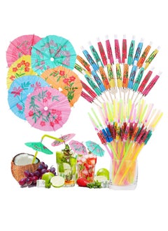 SUNSAR 48 pcs Paper Drink Umbrellas, Cupcake Toppers, 10cm Fruit Sticks Bamboo Toothpicks Colorful Drink Umbrellas for Beach Party  - Image 1