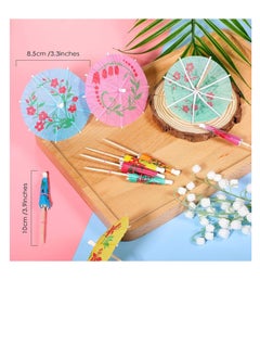SUNSAR 48 pcs Paper Drink Umbrellas, Cupcake Toppers, 10cm Fruit Sticks Bamboo Toothpicks Colorful Drink Umbrellas for Beach Party  - Image 5