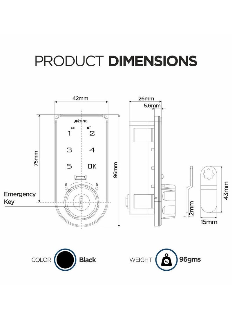 OZFL-302-FK Smart Furniture Lock with Fingerprint | Key Access | Manual Locking System | By Ozone India