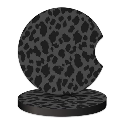 KARREAL 2 Pcs Car Cup Coasters Black Leopard Print Universal NonSlip Rubber Car Coasters for Cup Holders 275 inch Car Interior Accessories for Women AA589 - Image 1