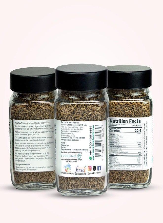 Pure Tree Certified Organic Jeera Seeds | 150 g | Glass Jar | Cumin Seeds | Sabut Jeera Whole Spices | Jeelakarra | Zeera | For Curries & Veg - Image 2
