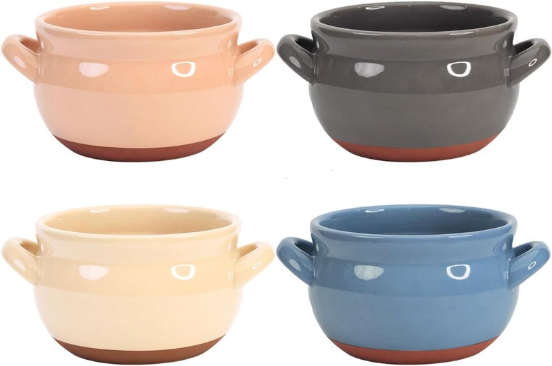 Vumdua French Onion Soup Bowls 16 Oz Soup Bowls with Handles Ceramic Soup Crocks for Chilli Cereal Cereal Pot Pies  French Onion Soup Crocks Oven Broil  Dishwasher Safe Multicolor Set of 4  - Image 1