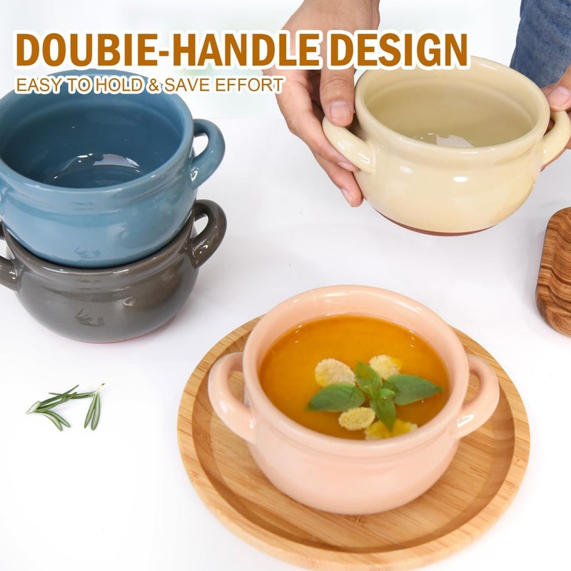 Vumdua French Onion Soup Bowls 16 Oz Soup Bowls with Handles Ceramic Soup Crocks for Chilli Cereal Cereal Pot Pies  French Onion Soup Crocks Oven Broil  Dishwasher Safe Multicolor Set of 4  - Image 4