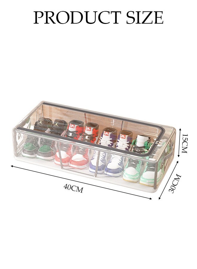 DUNISO صندوق تخزين الأحذية الشفاف، صندوق أحذية قابل للطوي، قطعة موفرة للمساحة، رف أحذية تحت السرير المنزلي، صندوق تنظيم مضاد للغبار ومقوى، 40*30*15 سم / 15.75*11.81*5.91 بوصة - Image 3