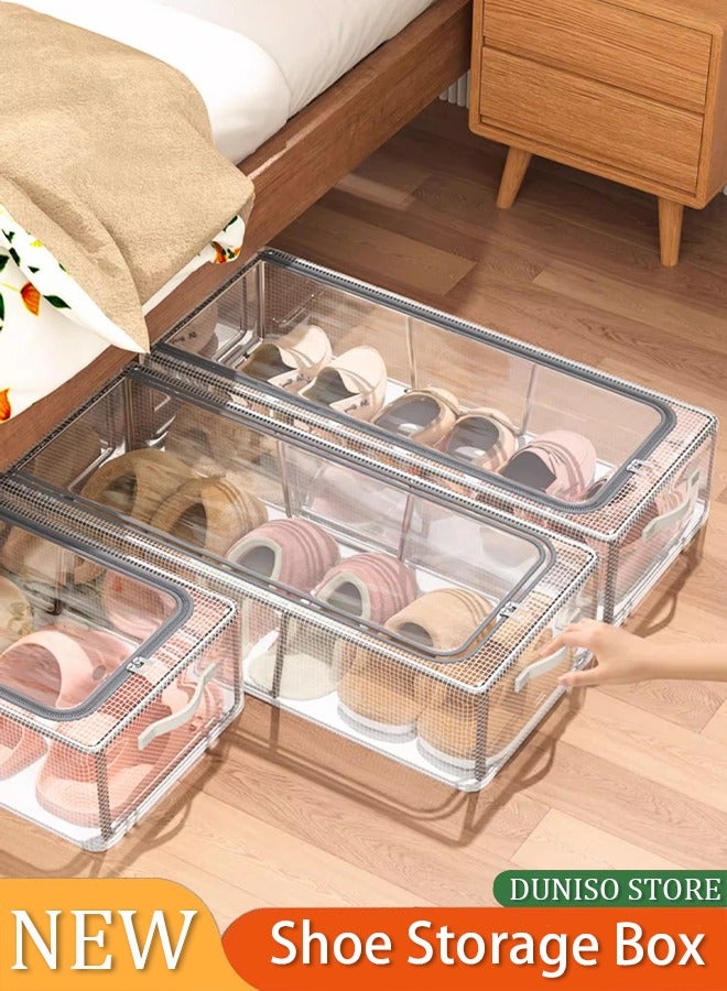 DUNISO صندوق تخزين الأحذية الشفاف، صندوق أحذية قابل للطوي، قطعة موفرة للمساحة، رف أحذية تحت السرير المنزلي، صندوق تنظيم مضاد للغبار ومقوى، 40*30*15 سم / 15.75*11.81*5.91 بوصة - Image 1