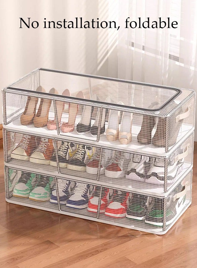 DUNISO صندوق تخزين الأحذية الشفاف، صندوق أحذية قابل للطوي، قطعة موفرة للمساحة، رف أحذية تحت السرير المنزلي، صندوق تنظيم مضاد للغبار ومقوى، 40*30*15 سم / 15.75*11.81*5.91 بوصة - Image 4
