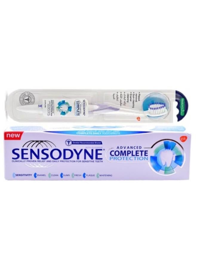 سنسوداين معجون أسنان سنسوداين المطور للحماية الكاملة 75 مل مع فرشاة أسنان سنسوداين متوسطة الحجم للحماية الكاملة المتقدمة متعددة الألوان - Image 1