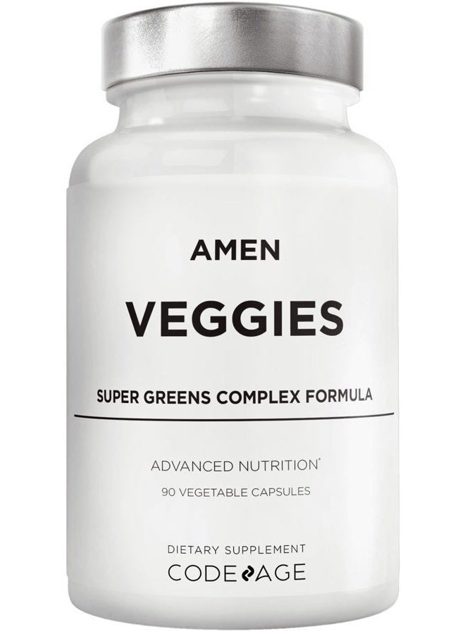 Amen Veggies, Daily Veggies Vitamins Supplement, Vegetables Vegan Blend & Whole-Food Raw Greens Multivitamin Capsules, Mushroom Complex, Superfood, Minerals, Green Vegetable Nutrients, Non-GMO, 90 ct - Image 1