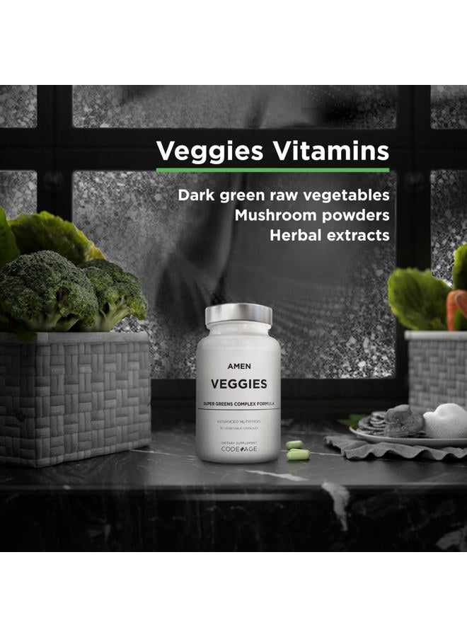 Amen Veggies, Daily Veggies Vitamins Supplement, Vegetables Vegan Blend & Whole-Food Raw Greens Multivitamin Capsules, Mushroom Complex, Superfood, Minerals, Green Vegetable Nutrients, Non-GMO, 90 ct - Image 3
