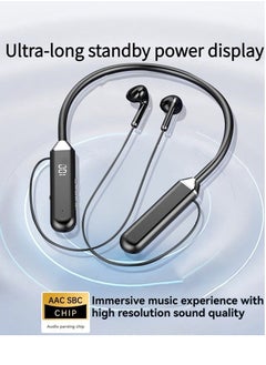 Generic New hanging neck wireless Bluetooth headset with digital display, large capacity and long battery life Bluetooth sports headset black  - Image 1
