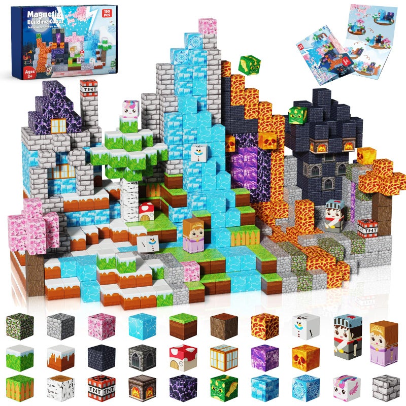 Magnetopia Magnetic Blocks - 150PCS Magnetic Building Block Cubes Dark Forest Glacier Castle, Magnet Toy Building Sets for Kids Age 3+, STEM Stacking Construction Toys Easter Gift for Boys Girls Age 4-8, 8-12 - Image 1