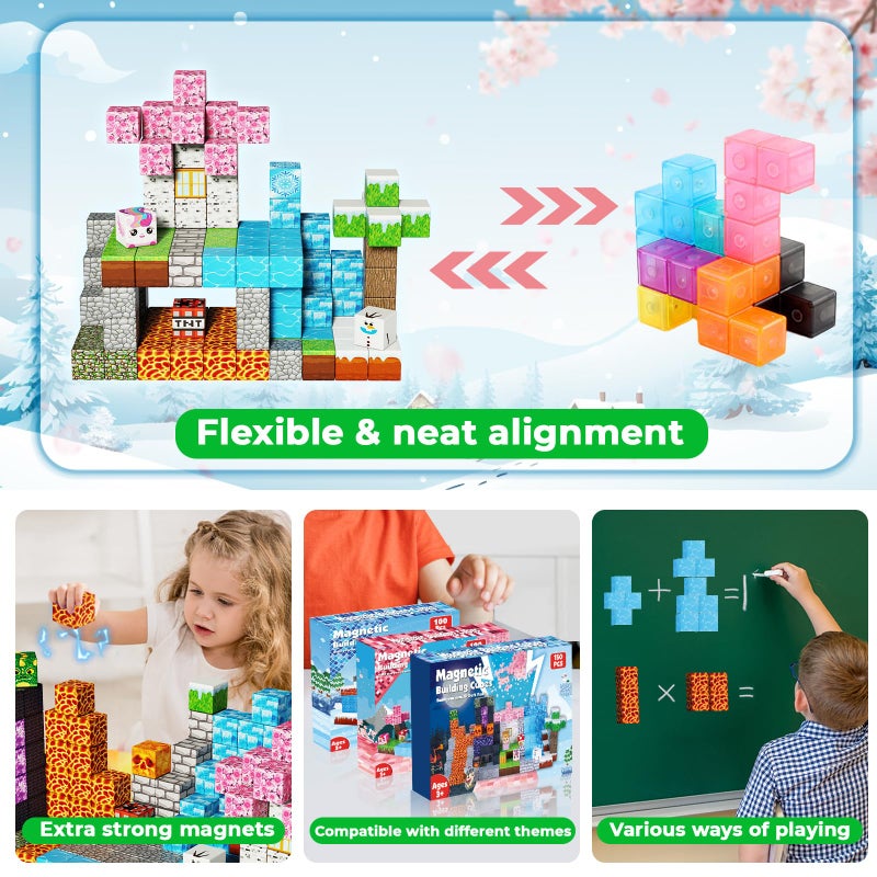 Magnetopia Magnetic Blocks - 150PCS Magnetic Building Block Cubes Dark Forest Glacier Castle, Magnet Toy Building Sets for Kids Age 3+, STEM Stacking Construction Toys Easter Gift for Boys Girls Age 4-8, 8-12 - Image 5