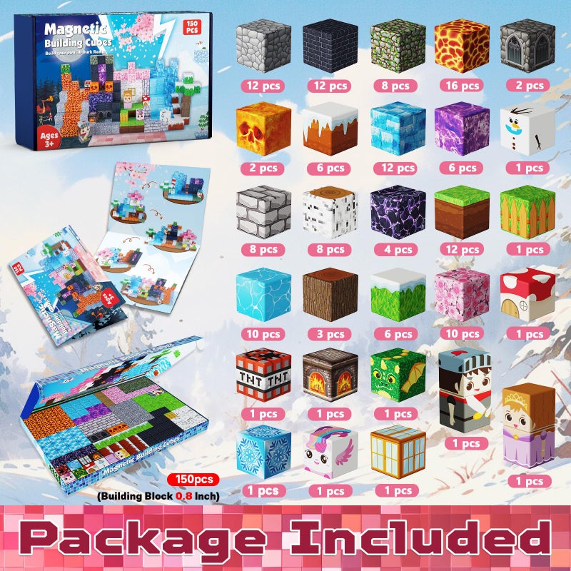 Magnetopia Magnetic Blocks - 150PCS Magnetic Building Block Cubes Dark Forest Glacier Castle, Magnet Toy Building Sets for Kids Age 3+, STEM Stacking Construction Toys Easter Gift for Boys Girls Age 4-8, 8-12 - Image 2