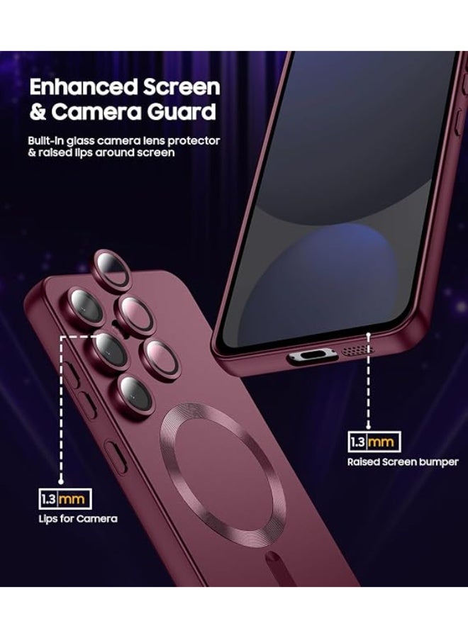 جراب مغناطيسي متوافق مع Samsung Galaxy A26 [متوافق مع MagSafe] [واقي عدسة الكاميرا المدمج] جراب هاتف رفيع ناعم من السيليكون مقاوم للصدمات لامع معدني (أحمر نبيذي) - Image 5