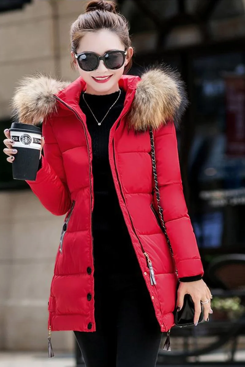 باربورا Winter Fur Collar Puffer Women's Coat 7112RED
