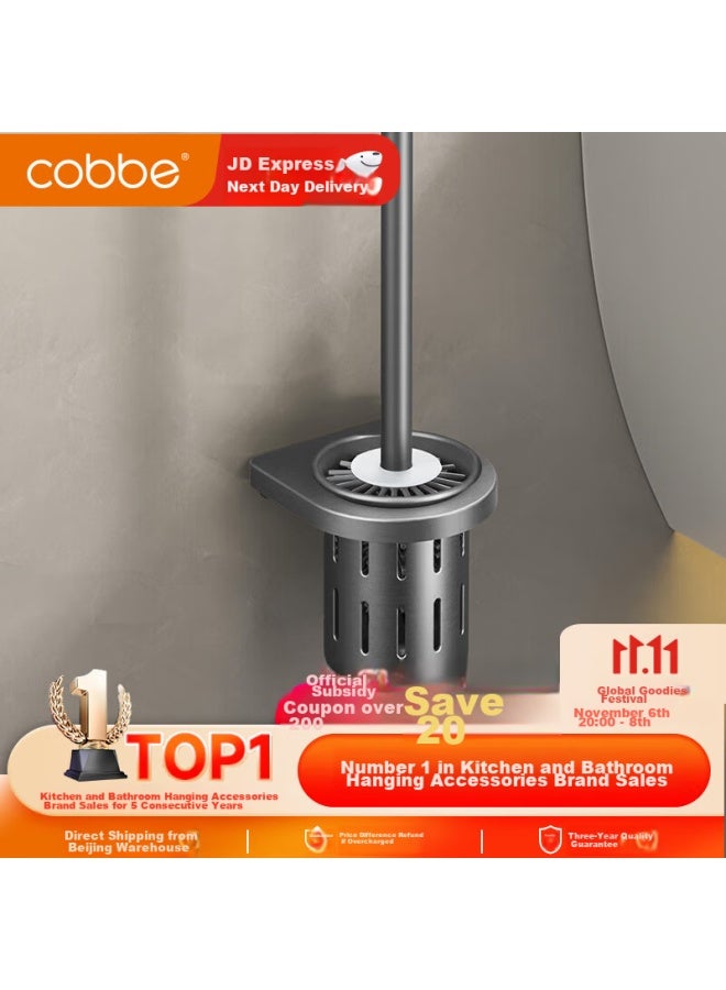 Cobbe Toilet Brush Set With No-drill Extension Handle, Space Aluminum No Dead Angle Cleaning Brush For Bathroom - Image 1