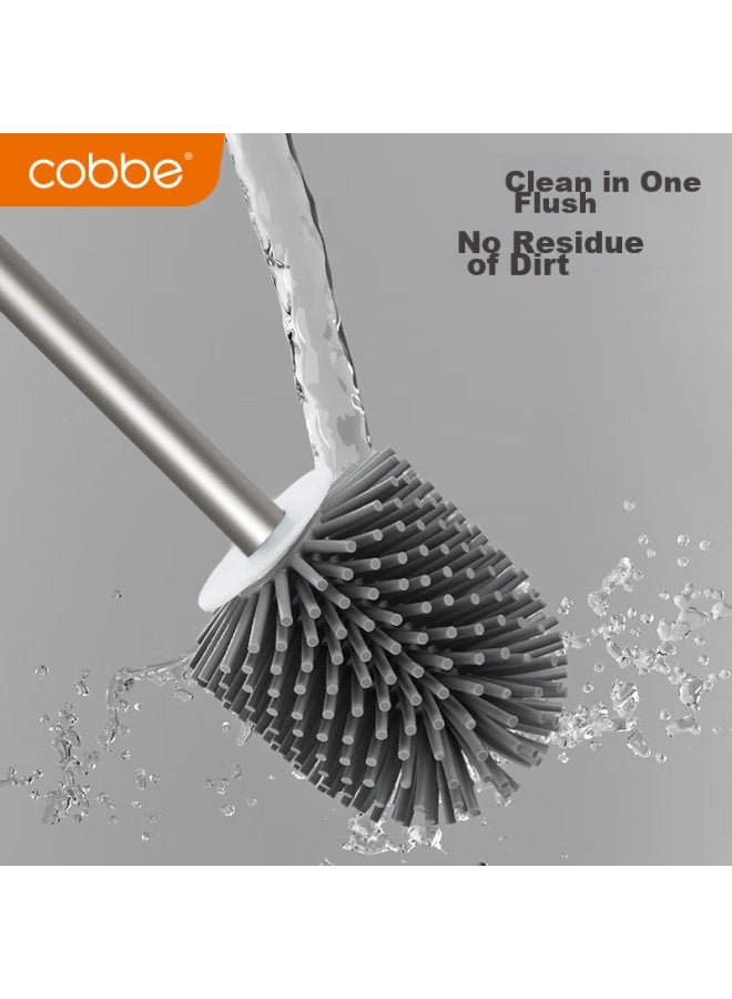 Cobbe Toilet Brush Set With No-drill Extension Handle, Space Aluminum No Dead Angle Cleaning Brush For Bathroom - Image 2