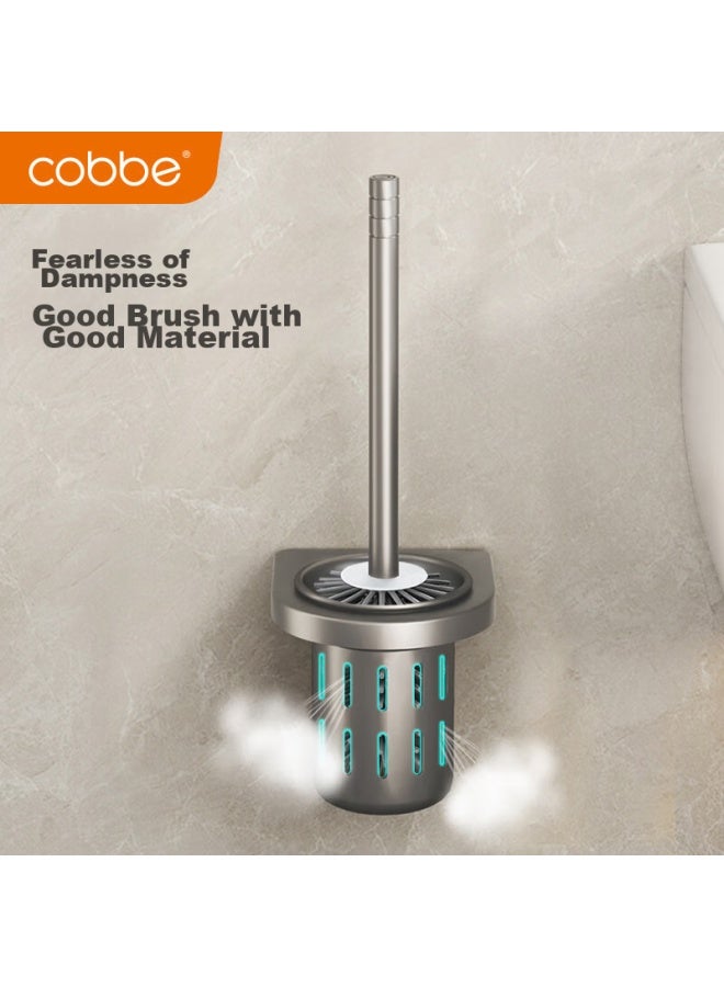 Cobbe Toilet Brush Set With No-drill Extension Handle, Space Aluminum No Dead Angle Cleaning Brush For Bathroom - Image 3