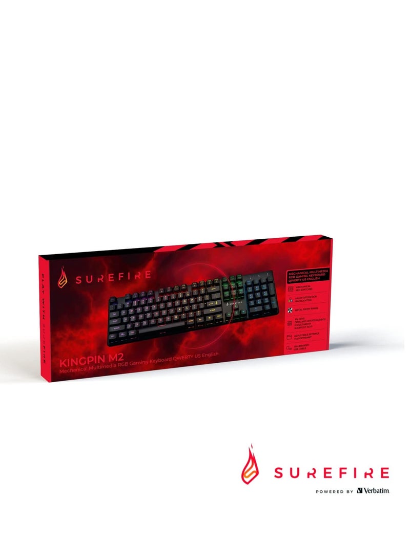 SureFire KingPin M2 Mechanical Gaming Keyboard English, Gaming Multimedia Keyboard Full Size, RGB Keyboard with Lighting, 100% Anti-Ghosting Keys, English Layout QWERTY - Image 2