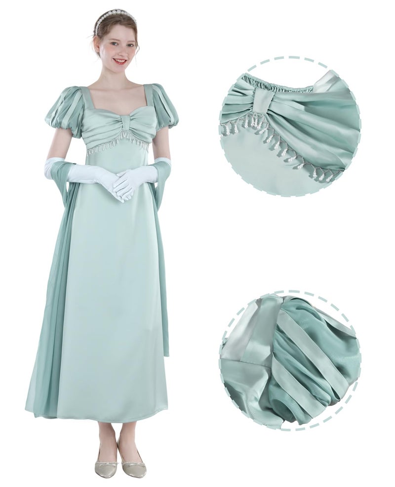 NSPSTT Regency Dresses for Women Victorian Ball Gown 1800s Regency Era Costume Blue, Size S - Image 2