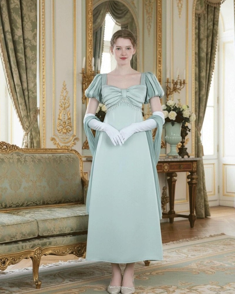 NSPSTT Regency Dresses for Women Victorian Ball Gown 1800s Regency Era Costume Blue, Size S - Image 3