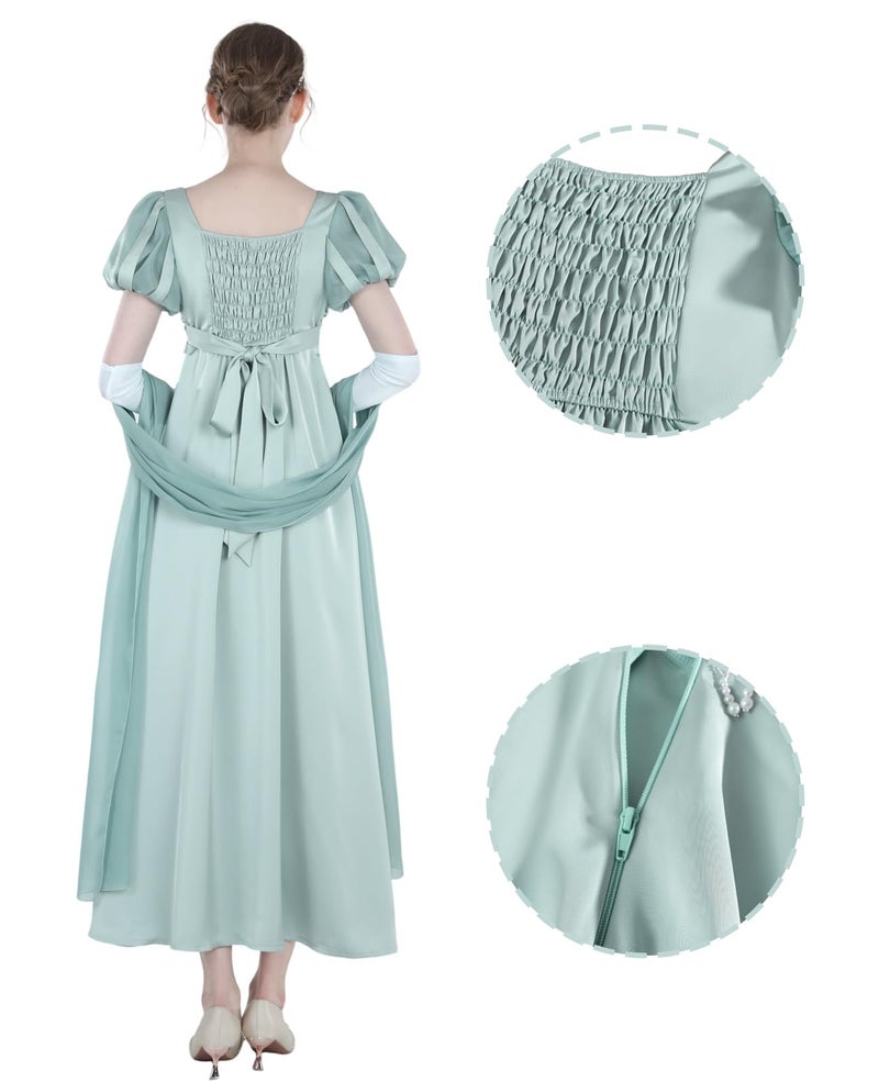 NSPSTT Regency Dresses for Women Victorian Ball Gown 1800s Regency Era Costume Blue, Size S - Image 4