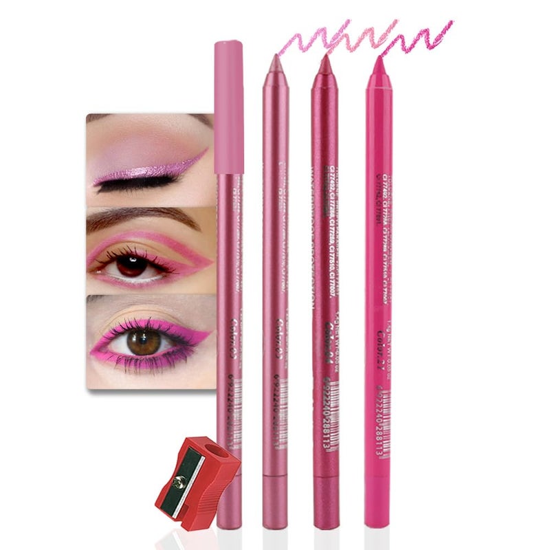 evpct evpct 3Pcs Shimmer Pink  Shimmer Peach Red  Rose Red Gel Glitter Eyeliner Pencils Set for Women Waterproof Smudge Proof lapiz de ojos delineador de ojos contra el agua Eye Liner Makeup 03 04 21