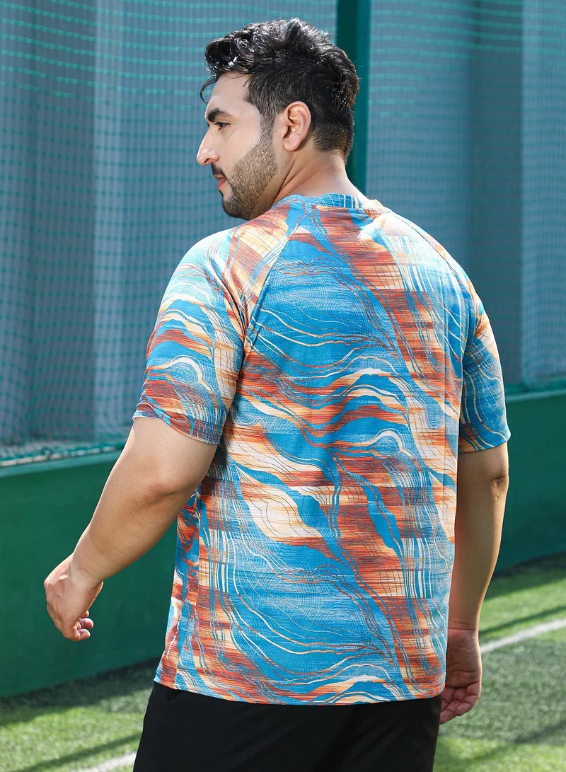 Instafab Plus  Men's Sky Blue & Rust Orange Lined-Dye Activewear T-Shirt for Men | Best Price UAE