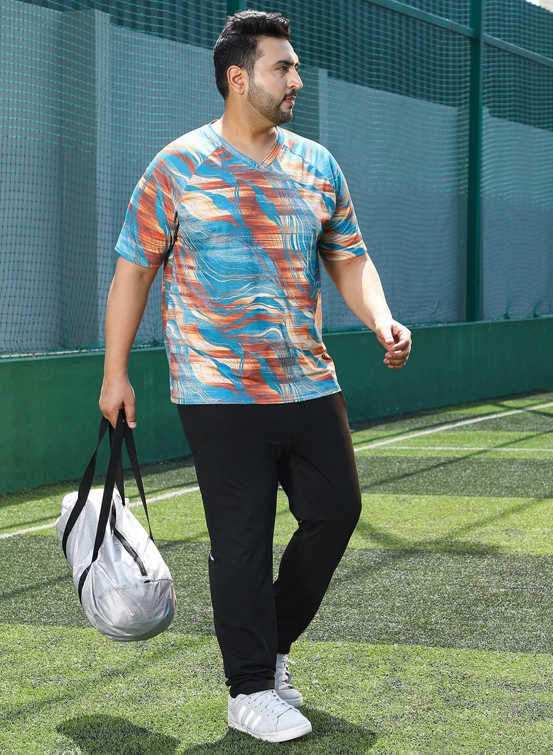 Instafab Plus  Men's Sky Blue & Rust Orange Lined-Dye Activewear T-Shirt for Men | Best Price UAE