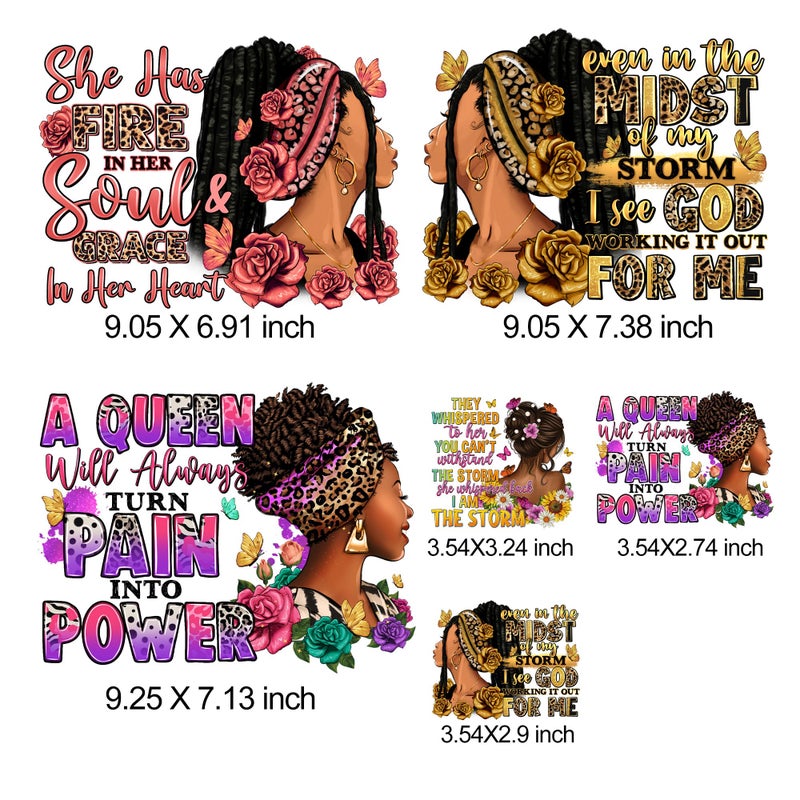 RURUIS 6 Sheets Black Woman Iron On Decals Heat Tansfer Patches for Clothing T-Shirt Vinyl Sticker Paper Afro Woman Design Ready to Press Decoration Applique - Image 2