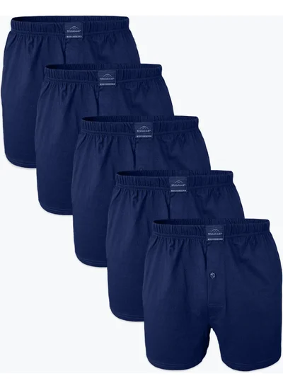 مالابادي Men's Navy Blue 5 Piece Wide Pattern Large Size 100% Cotton Oversized Boxer MB2400