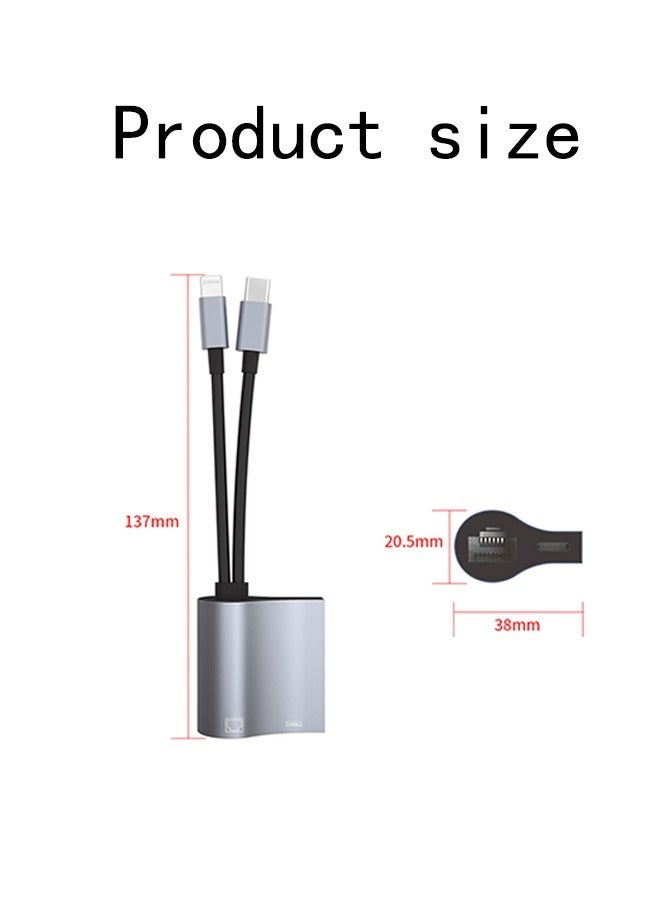 AOLION 2-IN-1 Lightning/USB Type-C to Ethernet Adapter RJ45 10/100 LAN Network Adapter with Charge Port for iPhone 14 13/iPad/Pod MacBook Pro/Air Samsung S20 Note 8/9 Galaxy Tablet Dell  - Image 2