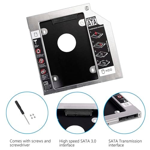 DAHSHA Optical Bay 2nd Hard Drive Caddy, Universal for 9.5mm CD/DVD Drive Slot (for SSD and HDD) - Image 3