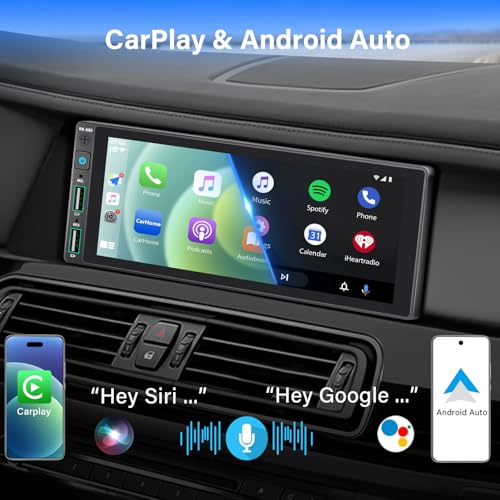 REAKOSOUND راديو سيارة مفرد DIN مع Apple Carplay و Android Auto، ستيريو سيارة DIN 6.9" راديو AM FM، راديو ستيريو مفرد للسيارات، يدعم Mirror Link، بلوتوث بدون استخدام اليدين، كاميرا خلفية، نظام ملاحة GPS، USB EQ SWC - Image 2