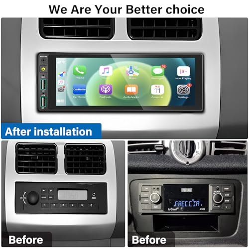 REAKOSOUND راديو سيارة مفرد DIN مع Apple Carplay و Android Auto، ستيريو سيارة DIN 6.9" راديو AM FM، راديو ستيريو مفرد للسيارات، يدعم Mirror Link، بلوتوث بدون استخدام اليدين، كاميرا خلفية، نظام ملاحة GPS، USB EQ SWC - Image 4
