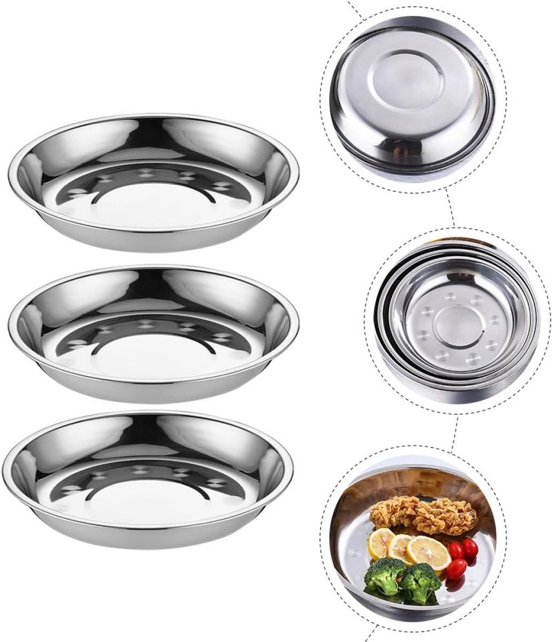 DECHOUS 8pcs 18cm Stainless Steel round Bbq Plates Multi-functional Food Serving Trays Buffet Snack Dishes for Home Camping Dining - Image 3
