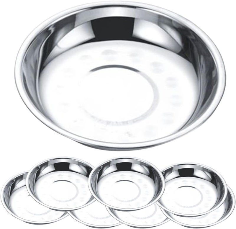 DECHOUS 8pcs 18cm Stainless Steel round Bbq Plates Multi-functional Food Serving Trays Buffet Snack Dishes for Home Camping Dining - Image 1
