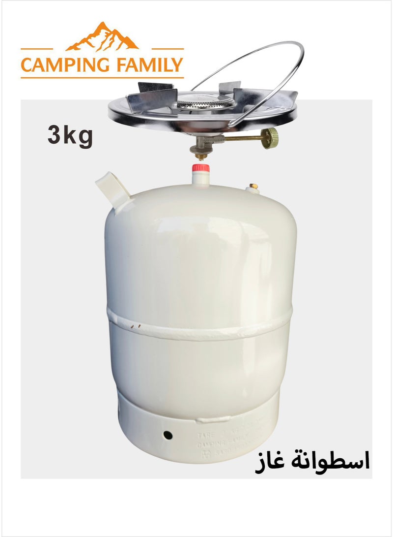 CAMPING FAMILY Portable Camping Refilable Gas Cylinder with Removable Stove on Top 3Kg - Image 1