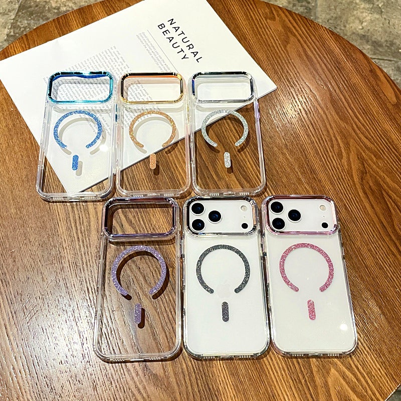 New Glitter Frame Magnetic Apple 16 Promax Phone Case Transparent 14 Suitable for iPhone 17 Gold Shield Protective Case - Image 4