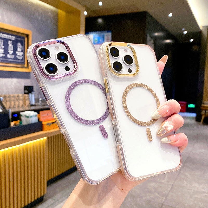 New Glitter Frame Magnetic Apple 16 Promax Phone Case Transparent 14 Suitable for iPhone 17 Gold Shield Protective Case - Image 3