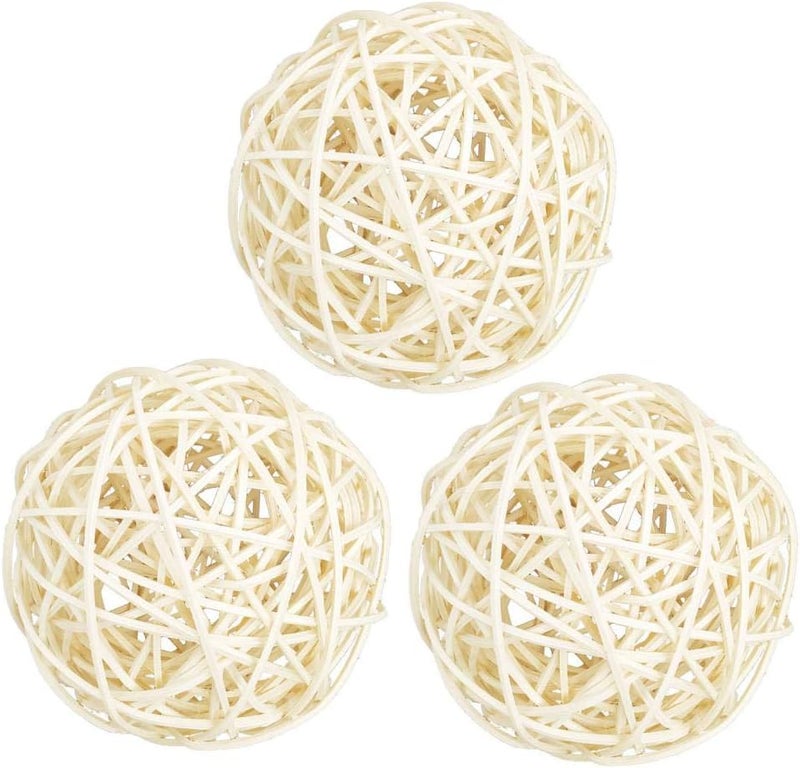 klarako 3Pc 60 100mm White Large Wicker Rattan Balls  Decorative Balls for Bowls, Vase Filler, Coffee Table Decor, Wedding Party Decoration  White, 8cm - Image 1