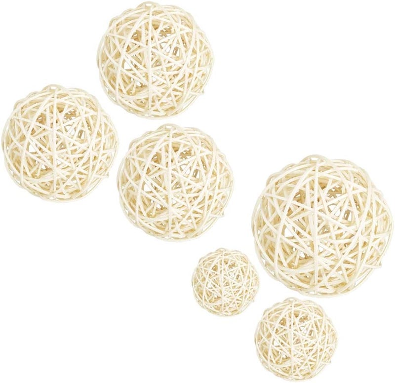klarako 3Pc 60 100mm White Large Wicker Rattan Balls  Decorative Balls for Bowls, Vase Filler, Coffee Table Decor, Wedding Party Decoration  White, 8cm - Image 4