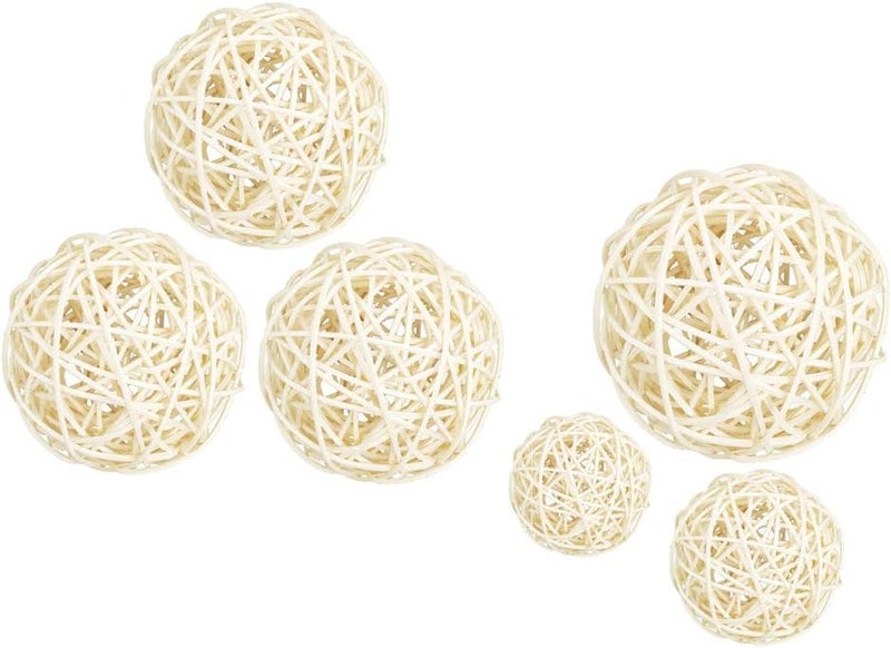 klarako 3Pc 60 100mm White Large Wicker Rattan Balls  Decorative Balls for Bowls, Vase Filler, Coffee Table Decor, Wedding Party Decoration  White, 8cm - Image 5