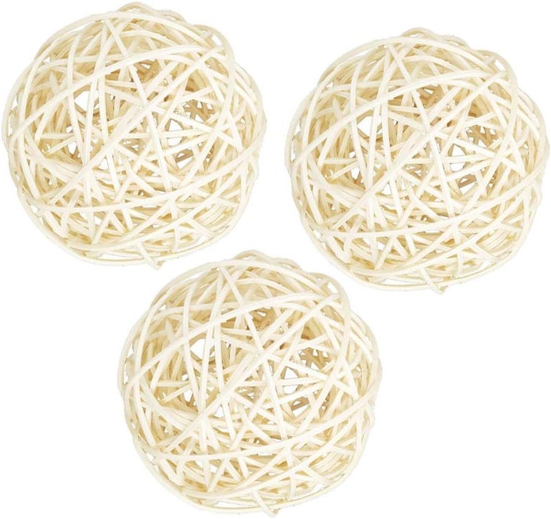 klarako 3Pc 60 100mm White Large Wicker Rattan Balls  Decorative Balls for Bowls, Vase Filler, Coffee Table Decor, Wedding Party Decoration  White, 8cm - Image 3